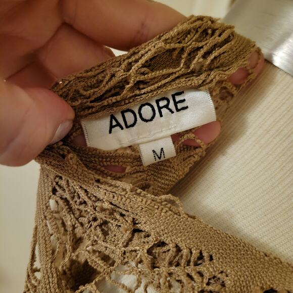 Adore Medium Tan Crochet Lace Button Front Cardigan Boho Layering Top - Picture 8 of 8